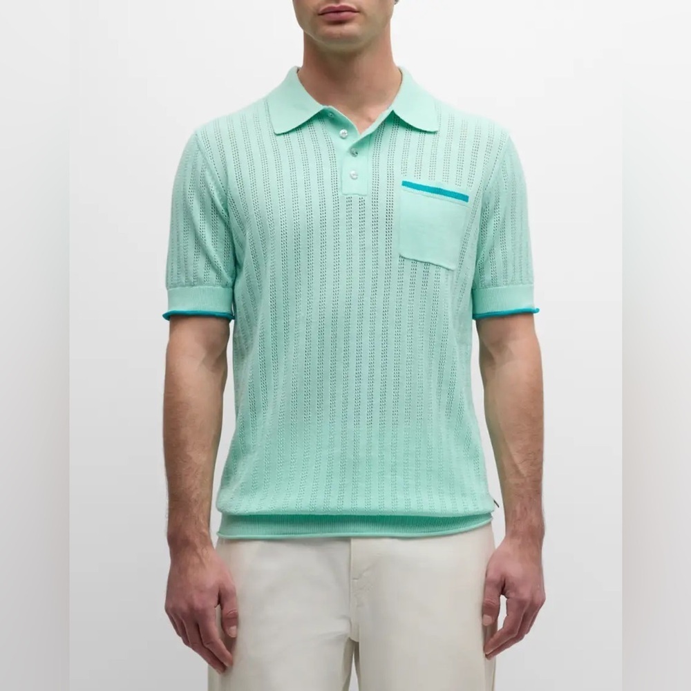 Scotch And Soda Openwork Knit Short Sleeve Polo Shirt Size Small Green Preppy